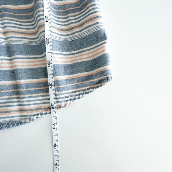 Quiksilver Mens Regular Button Down Shirt Short Sleeve Stripes Peach Blue Large - Picture 6 of 7